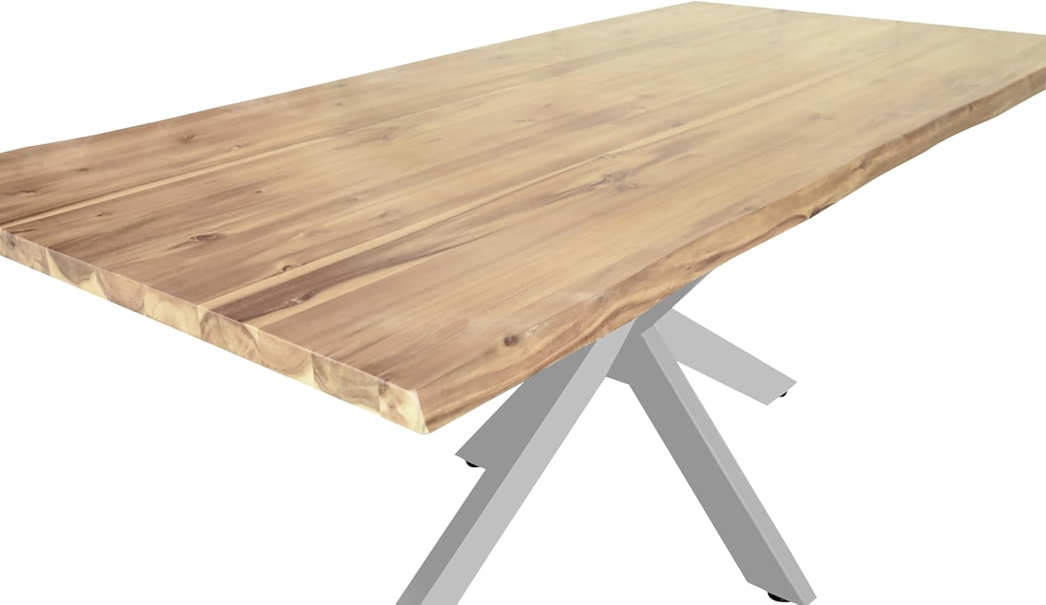 SAM Esstisch Harley | 180 x 90 cm | Akazienholz massiv | Farbe: Natur lackiert | echte Baumkante | Spider-Gestell Metall Silber | pflegeleichter Baumkantentisch/Esszimmertisch/Küchentisch