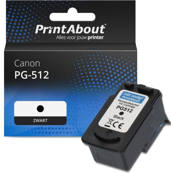 PrintAbout huismerk Inktcartridge PG-512 Zwart Hoge capaciteit Geschikt voor Canon