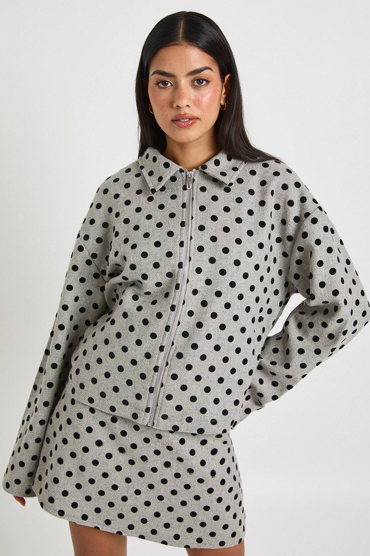 boohoo Veste À Col À Pois Effet Laine
