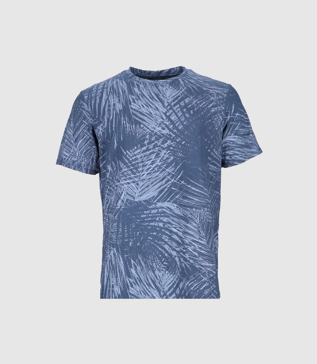 T-shirt col rond à imprimé bleu 