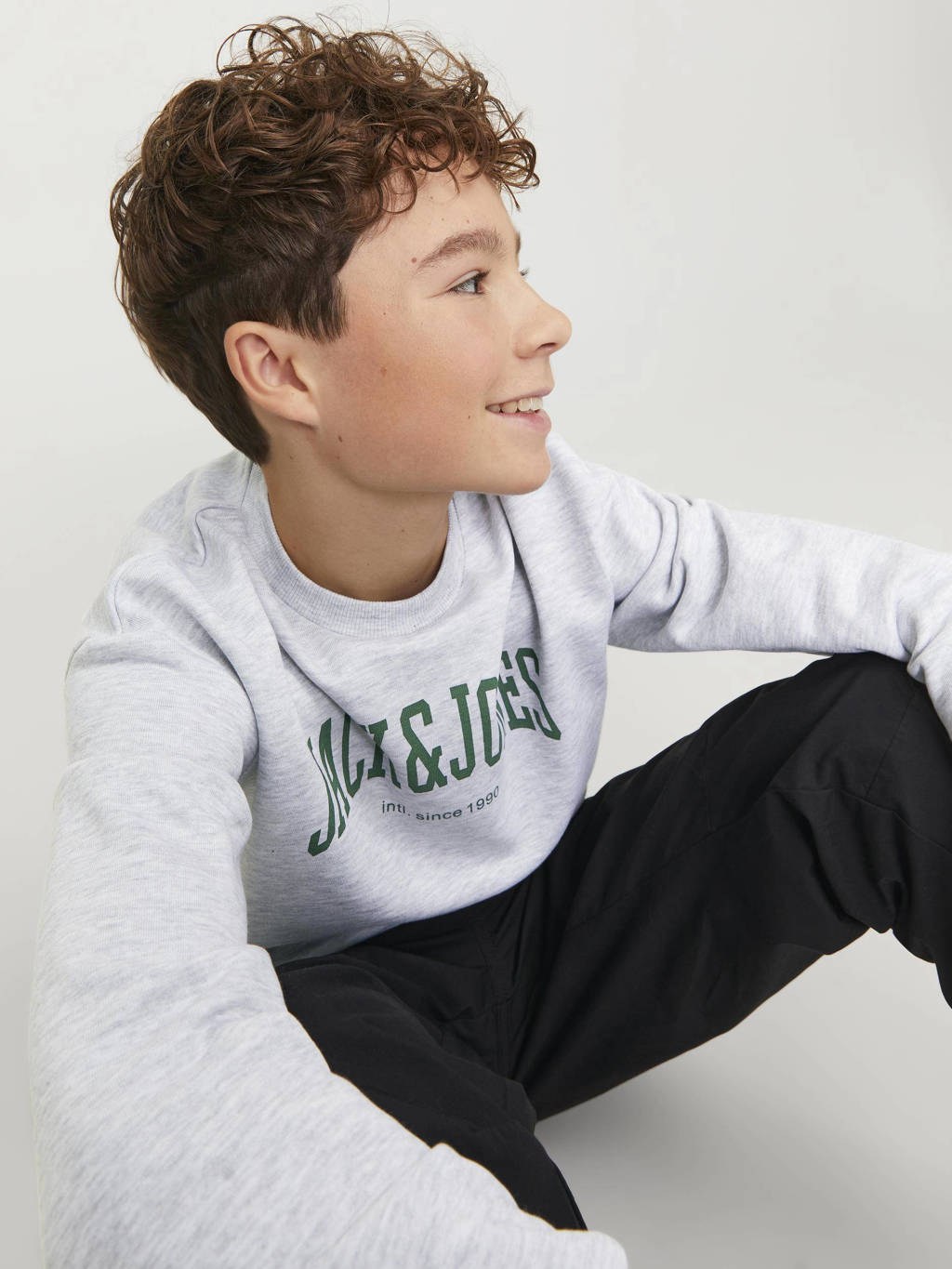 JACK & JONES sweater JJEJOSHmet tekst grijs/groen