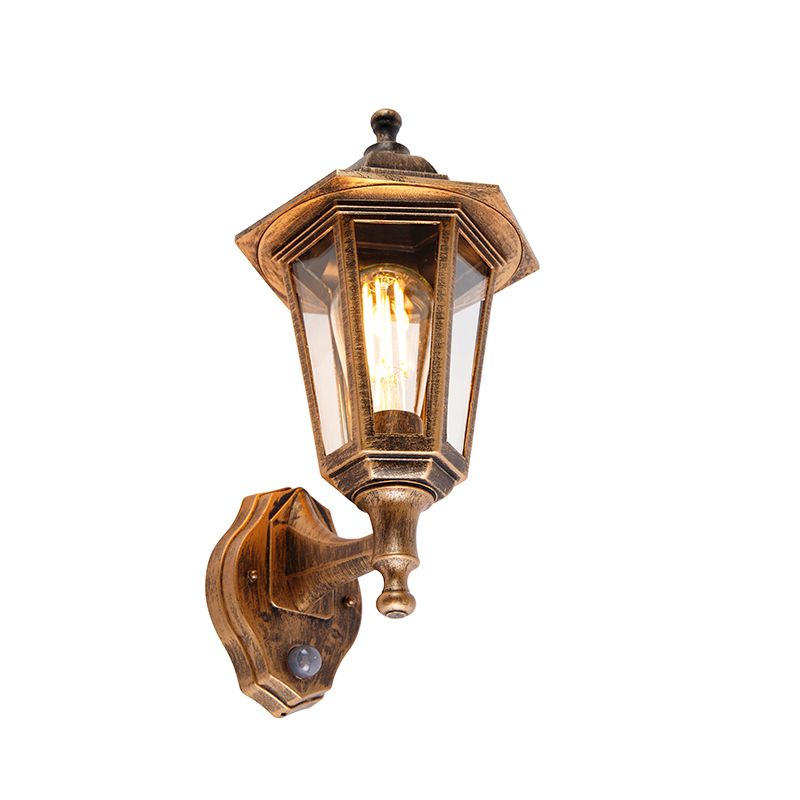 Klassieke buitenwandlamp antiek goud met bewegingssensor - New Haven