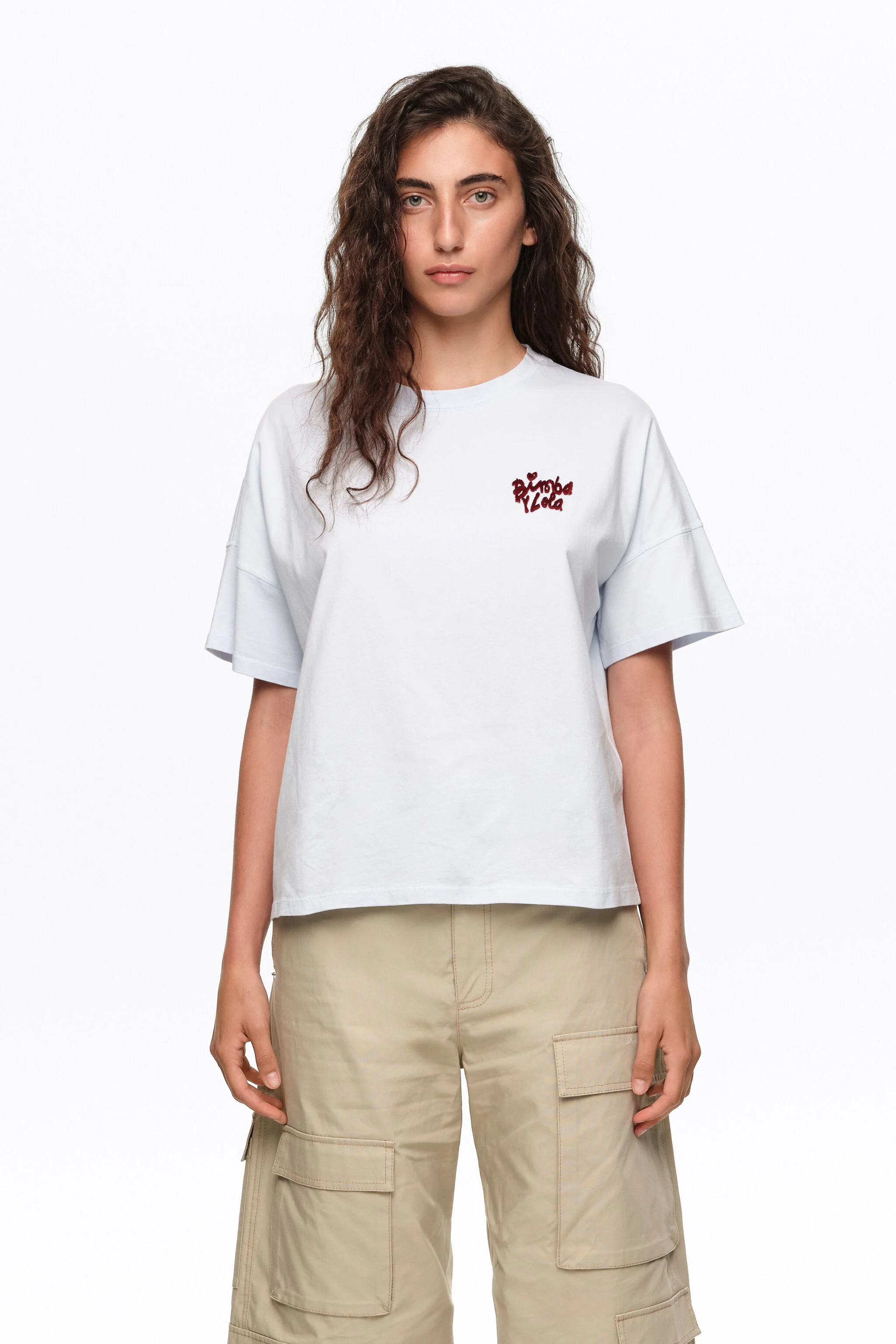 Camiseta quadrada de algodão azul claro