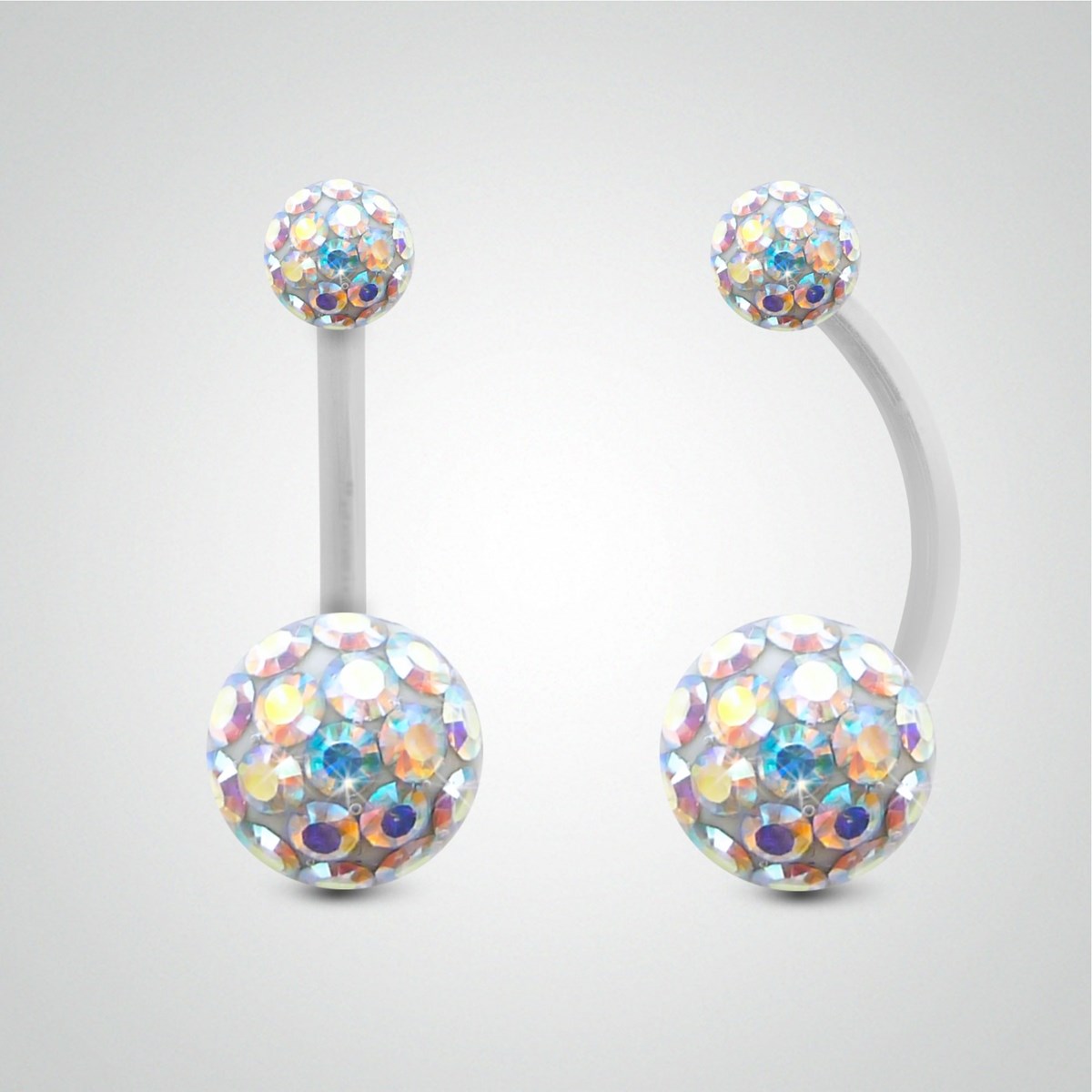 Piercing de nombril en or blanc et cristal de Swarovski irisé (petit modèle)