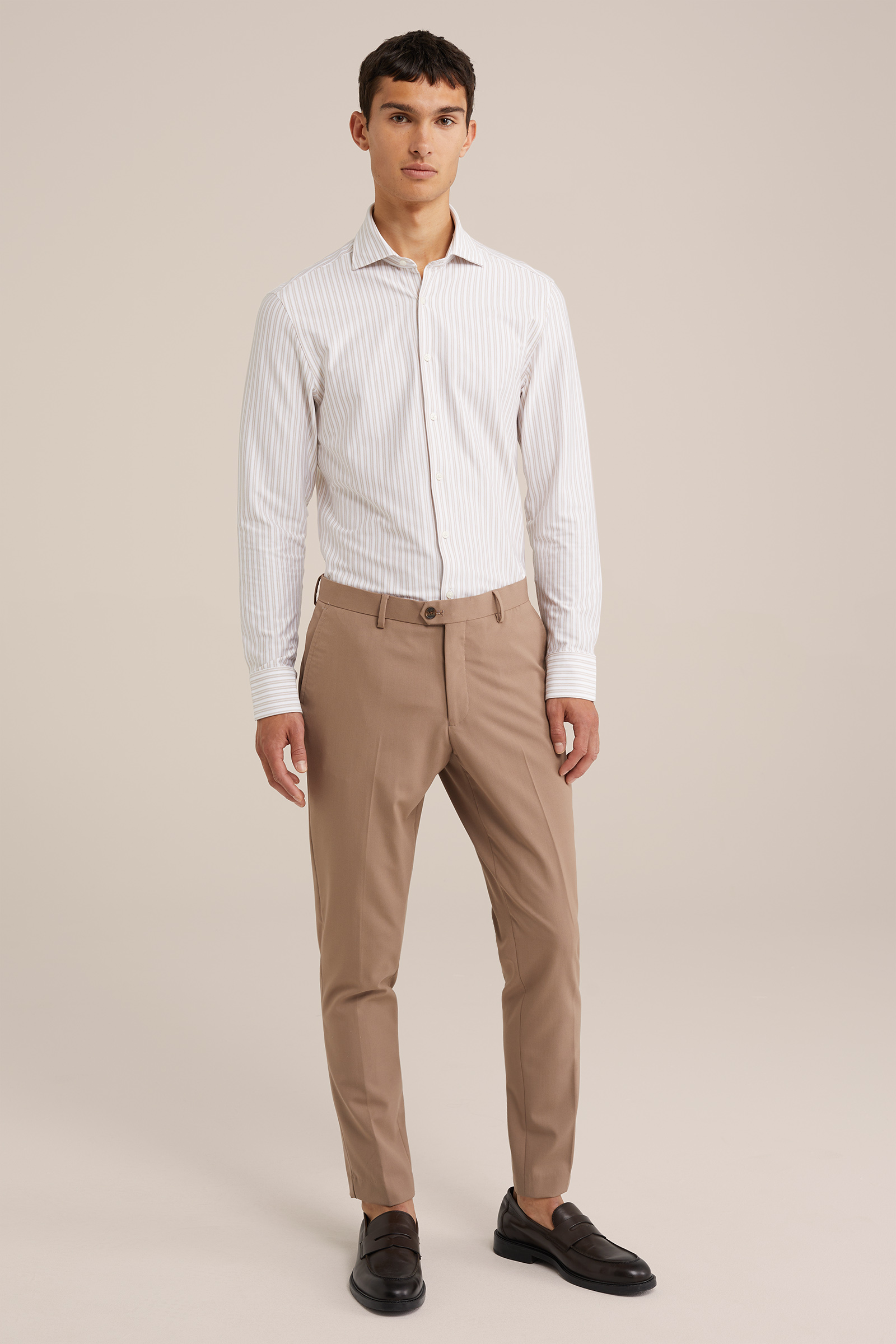 premium easy-care jersey overhemd Fundamentals Beige