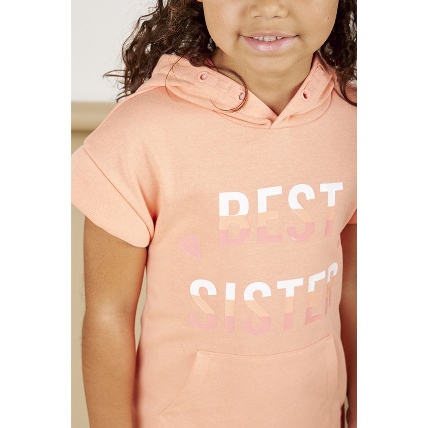 Robe manches courtes à capuche unie esprit sport pour fille - Corail