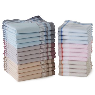 Mouchoirs tissu motif quadrillage - lot de 12 ou 24