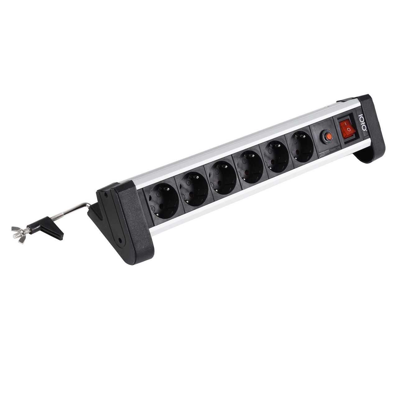 IOIO SL 2625S Aluminium 6-fach Tisch-Steckdosenleiste mit Überlastschutz, Ein/Aus-Schalter und Schreibtischhalterung