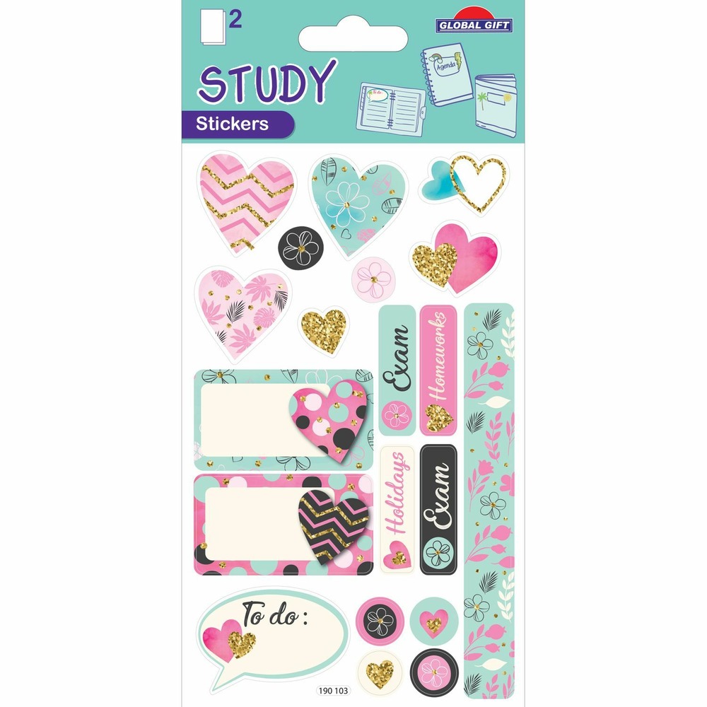 20 stickers et étiquettes - bullet journal et agenda - coeurs - dorures
