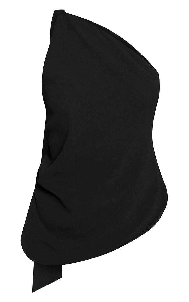 Noir Petite Haut En Mousseline Asymétrique À Une Épaule Avec Nœud Au Dos