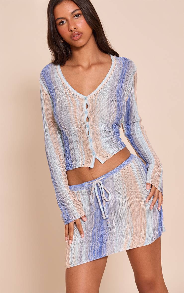 Bleu Mini-jupe En Maille Rayée Petite