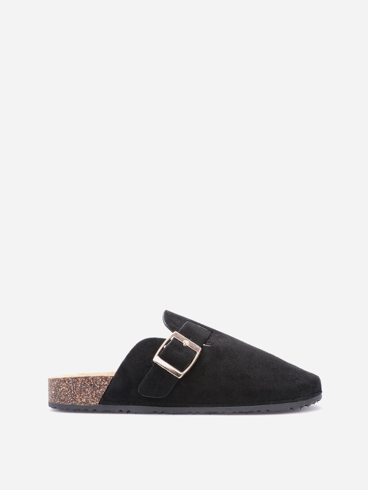 Mules plates à boucle dorée- Noir