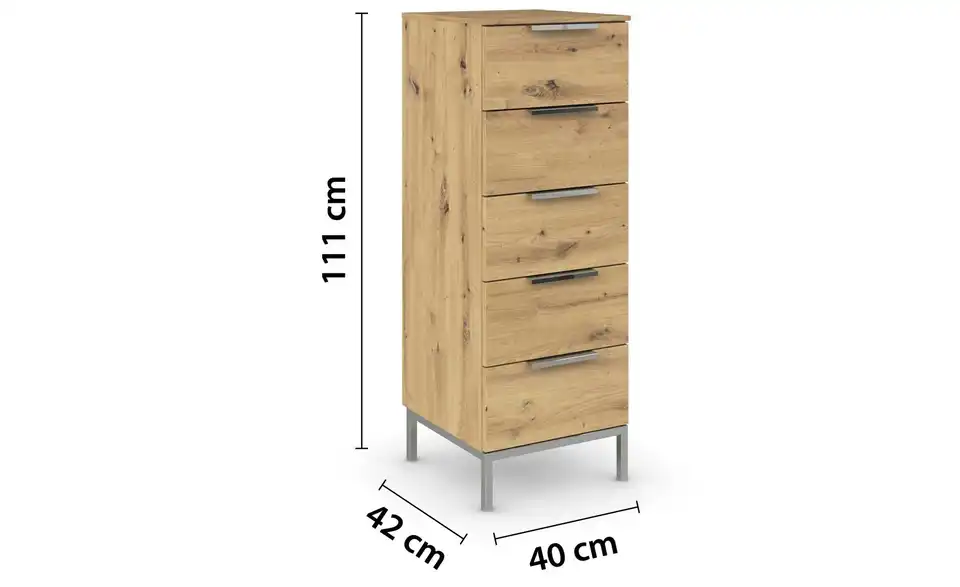 Kommode Eiche Artisan (Nachbildung) Front: Dekor, Oberboden: Dekor 40 cm verchromt