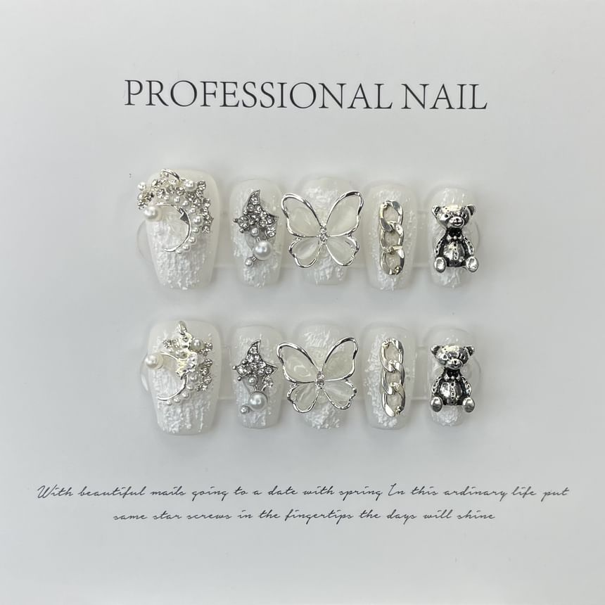 eovda - Bear Butterfly Faux Crystal Faux Nail Tips