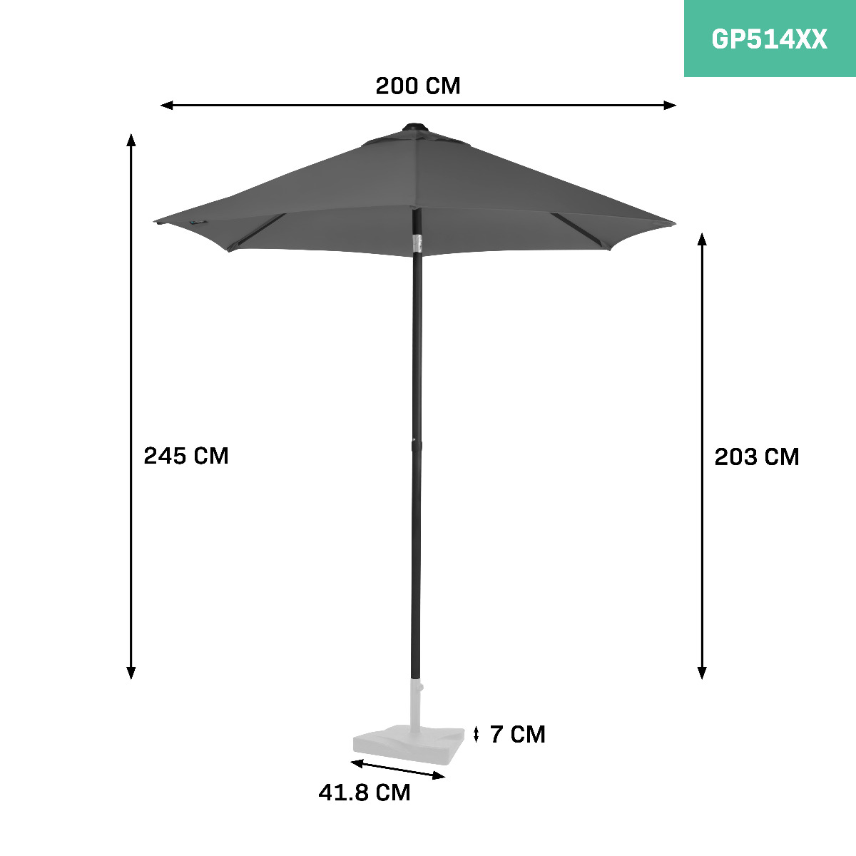 VONROC Torbole Ø 200 cm Premium parasol - Grey