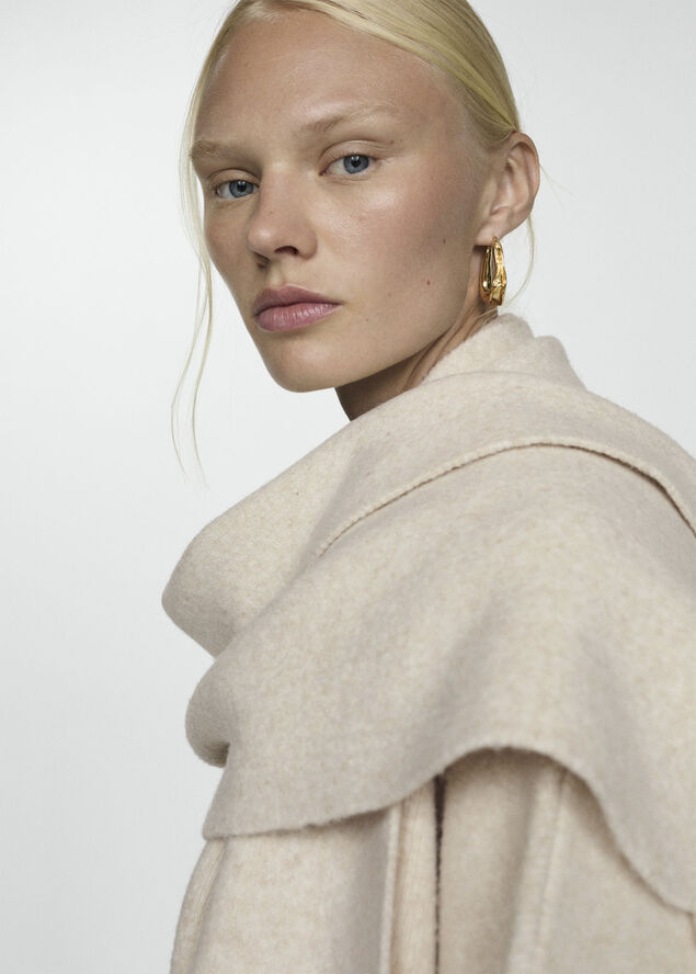MANGO Detachable knitted scarf coat Light beige