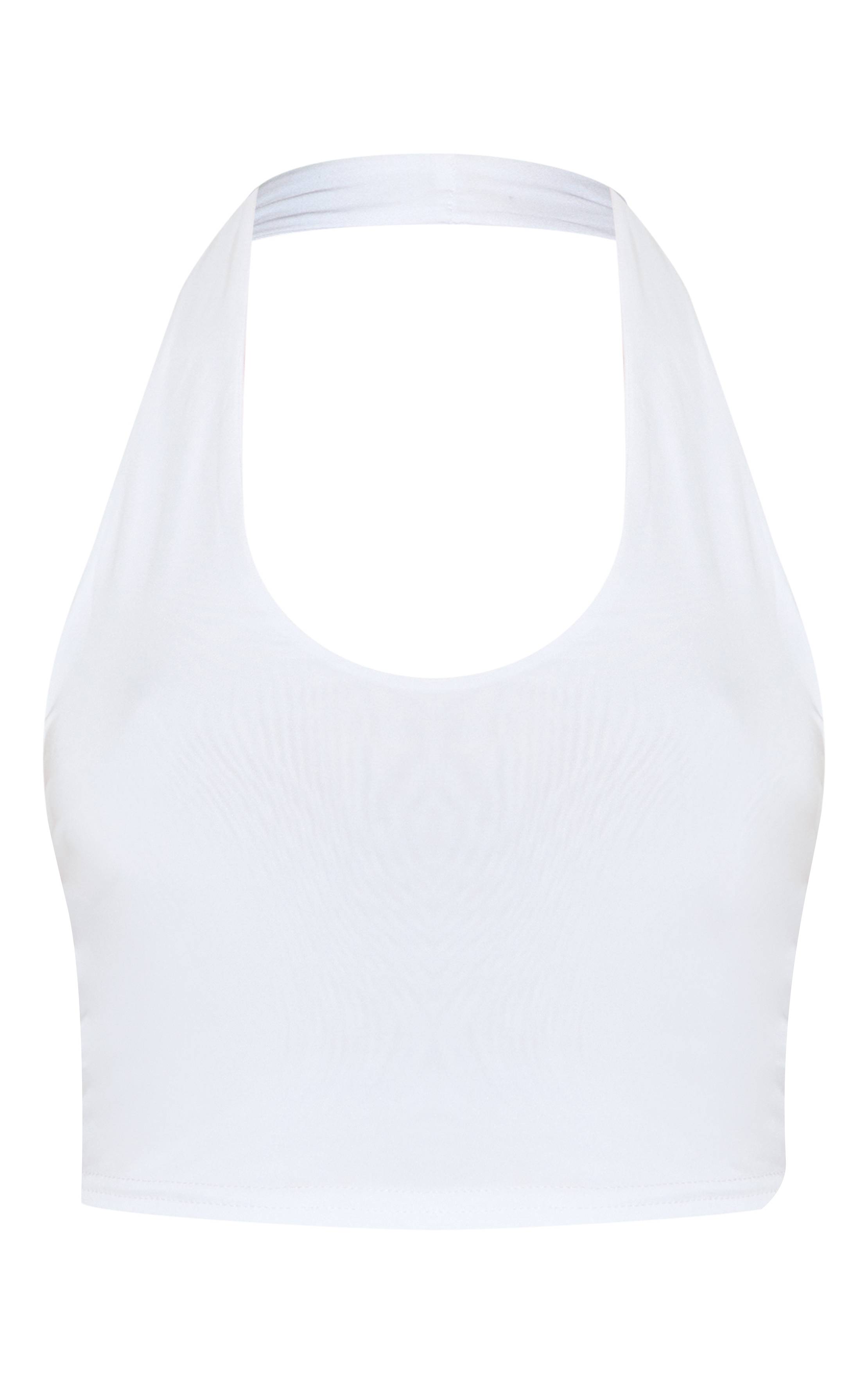Blanc Top Basique Dos Nu Col Rond En Tissu Slinky