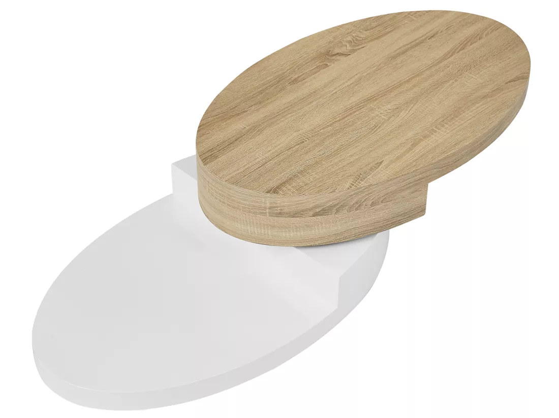 Table basse avec plateau pivotant - MDF - Naturel et blanc - VITALY