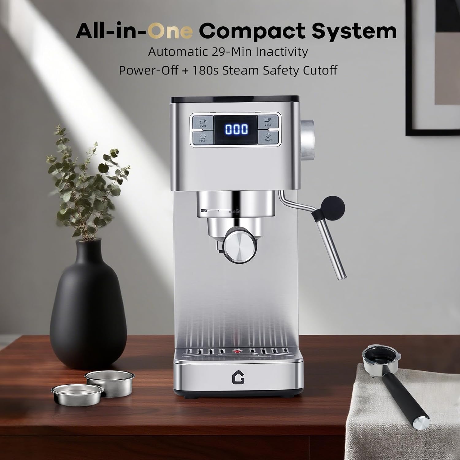 Kaffeemaschine, 20 Bar Siebträger Mit Milchaufschäumer Für Espresso, Cappuccino Und Latte - Kompakte Espressomaschine Mit Thermoblock, Heißwasserfunktion & Entkalkungsanzeige - Perfekt Für Haushalt Un