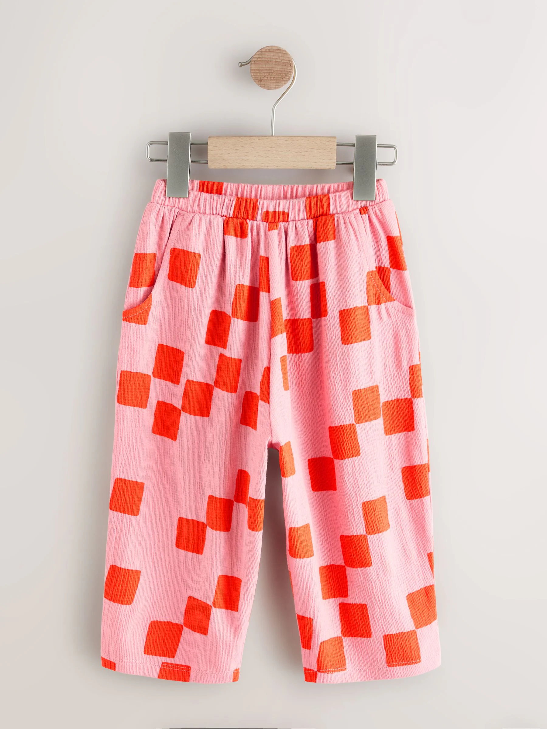 Roze met dambordmotief - Barrel Trousers (3mths-7yrs)