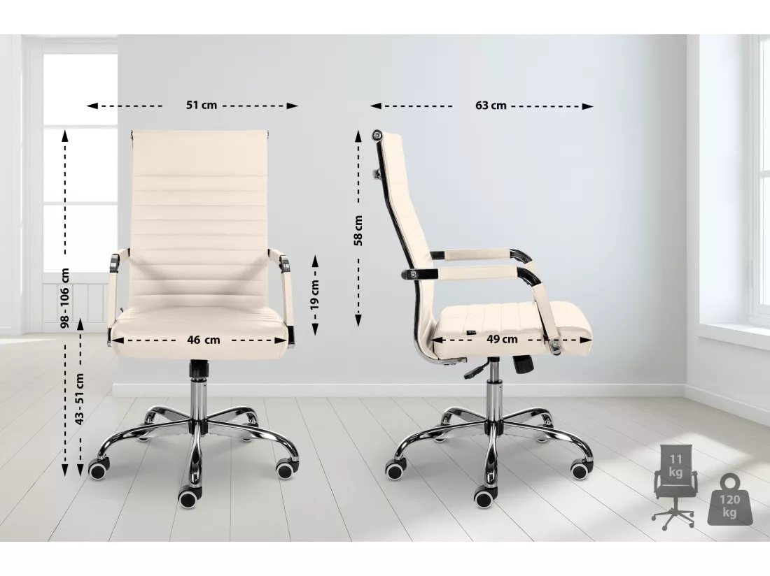 Chaise de bureau - Similicuir & Métal chromé - Crème - Amadora