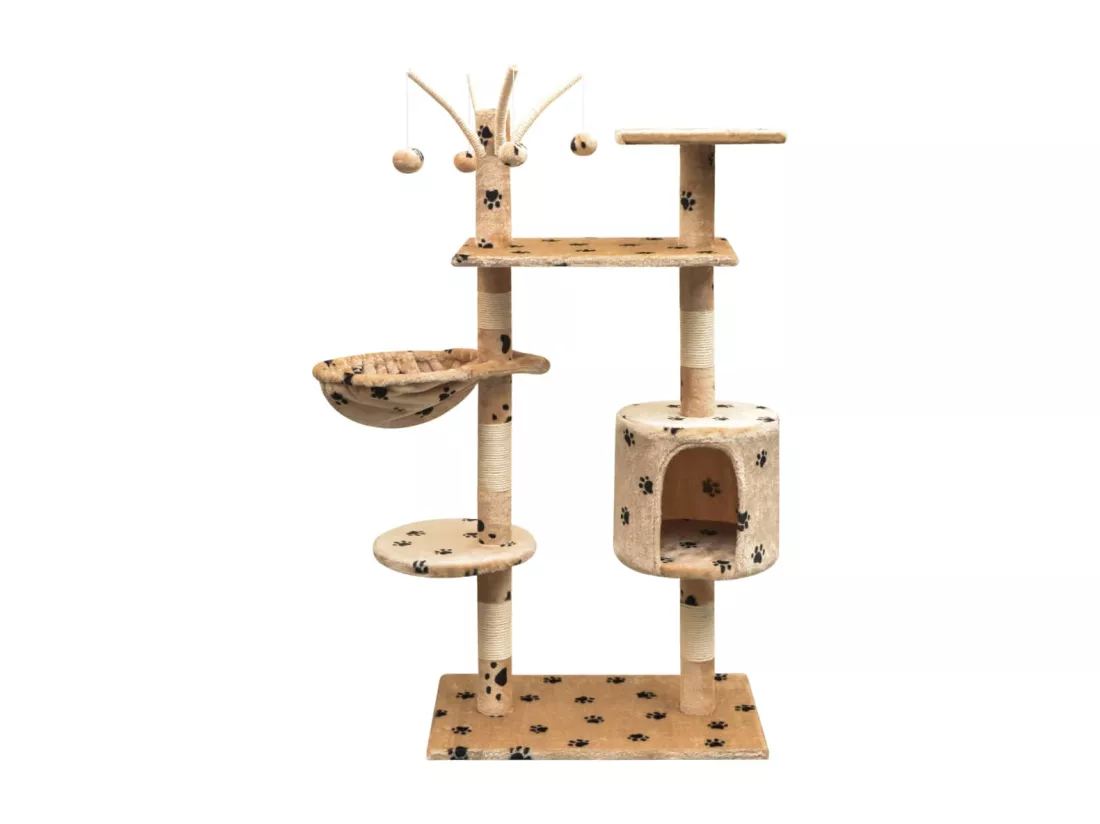 Arbre à chat et griffoir Sisal 125 cm Empreintes de pattes Beige