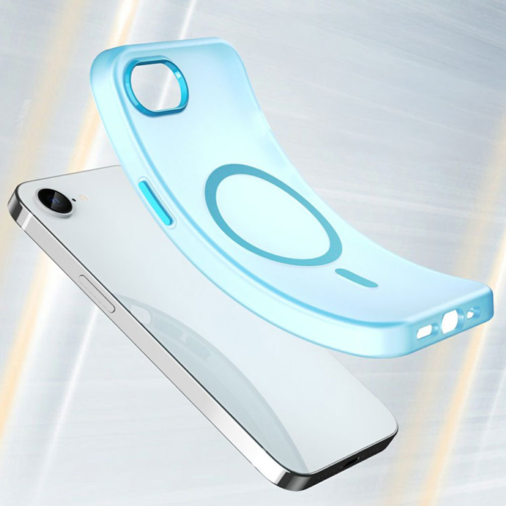 iPhone 16e MagSafe Hybrid Hülle TPU Bumper Slim Design Matt - Blau / Transparent
