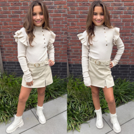 Leatherlook belted skort - beige