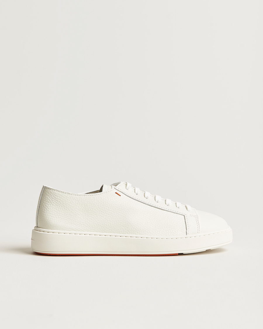 Santoni Low Top Grain Leather Sneaker White Calf