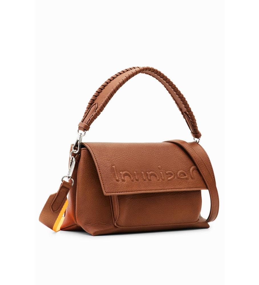 Bolsa transversal Desigual com logo, tamanho 23, cor marrom Veneza.