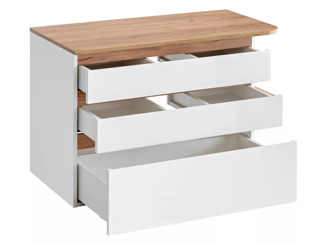 Meuble de salle de bain suspendu simple vasque - Coloris naturel clair et blanc - 94 cm - ANIDA
