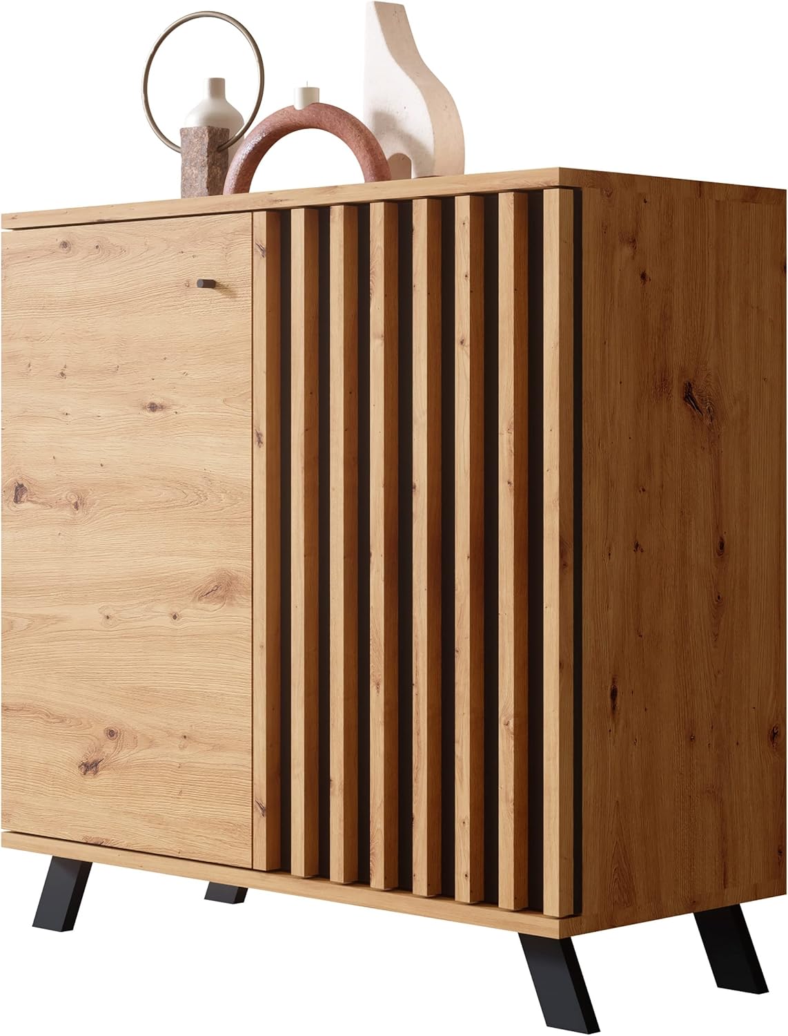 Newroom Kommode Wildeiche Anthrazit Sideboard Modern Vintage - 80x85x40 cm (BxHxT) - Highboard Anrichte - [Barea.Two] Wohnzimmer Schlafzimmer Flur Esszimmer
