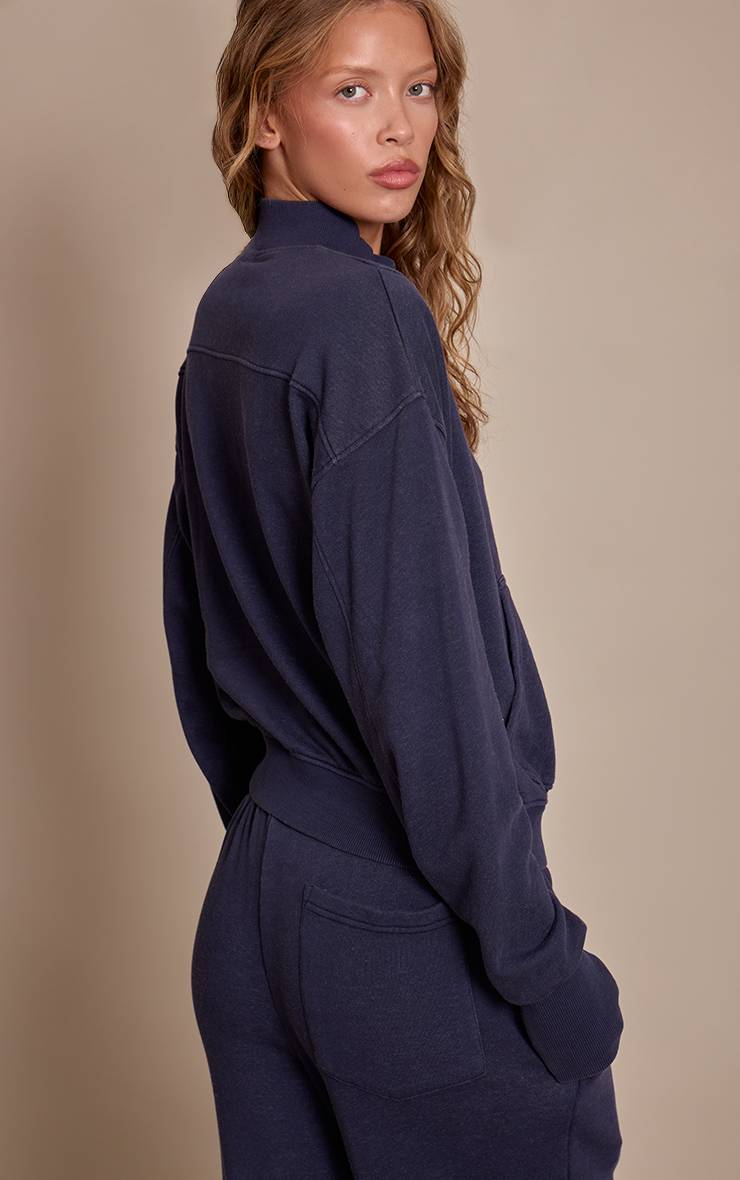 Bleu Marine Sweat-shirt À Col Montant Zippé Effet Délavé Acide