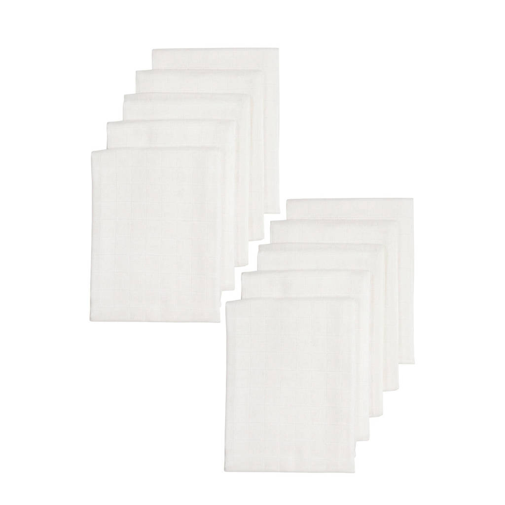Je kan er nooit genoeg hebben!hydrofiele doek 70x70 cm wit - set van 10