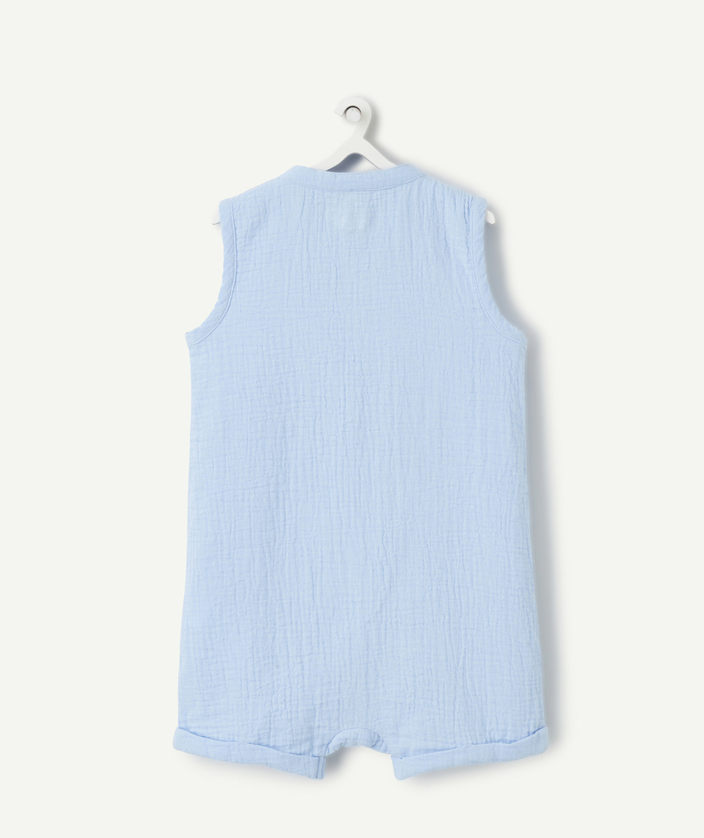 combishort bébé garçon en gaze de coton biologique bleu