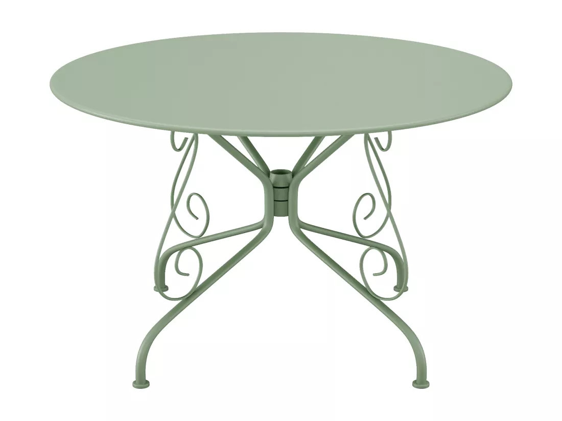 Table de jardin D.120 cm en métal façon fer forgé - Vert amande - GUERMANTES de MYLIA