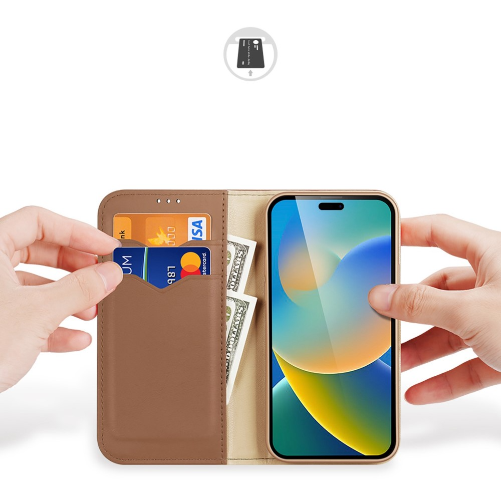 iPhone 14 Pro Flip Wallet Cover Echtleder Tasche (RFID Schutz) - Braun