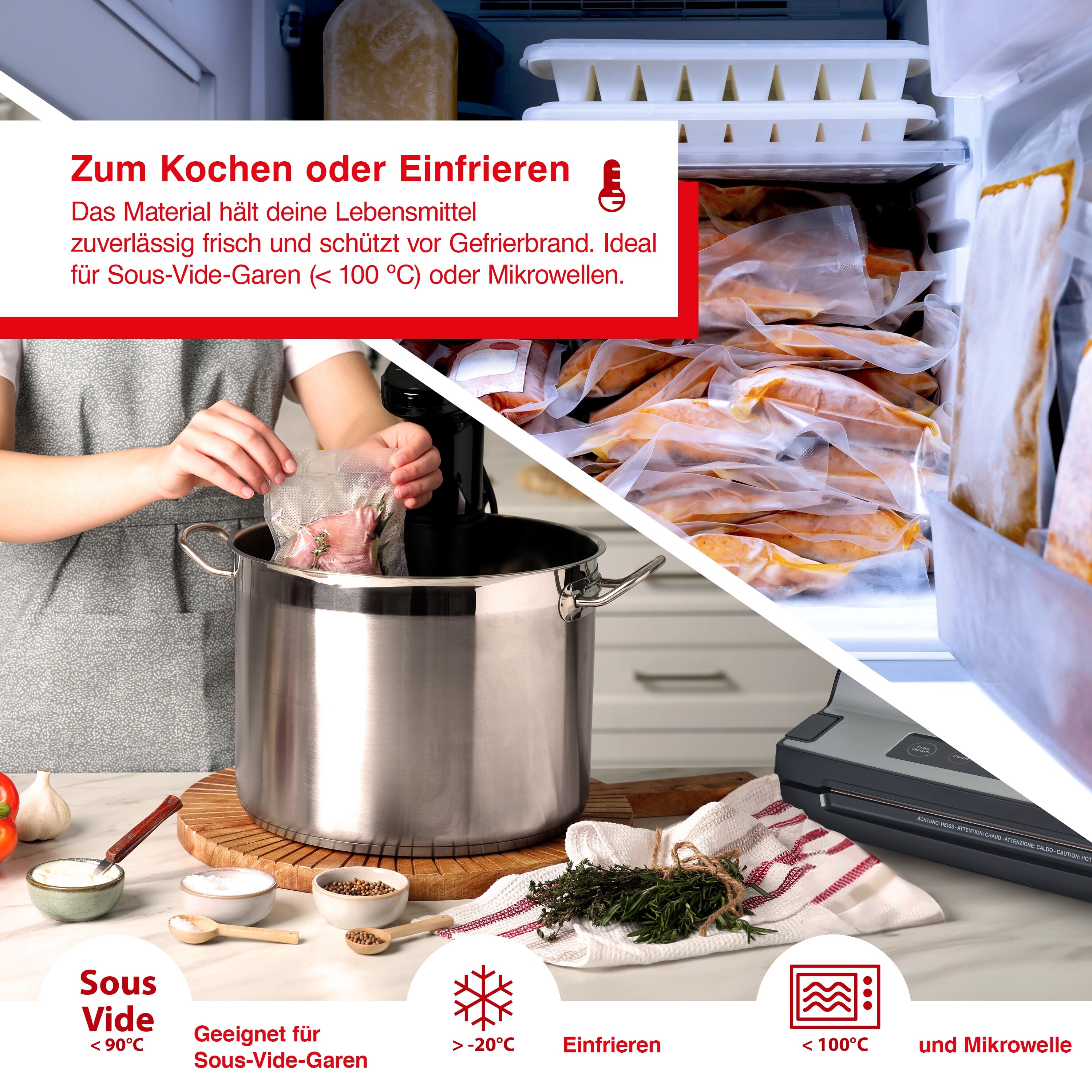 Solis Set Vakuumbeutel & -Folie, 50 Vakuumbeutel, 5 Folienrollen