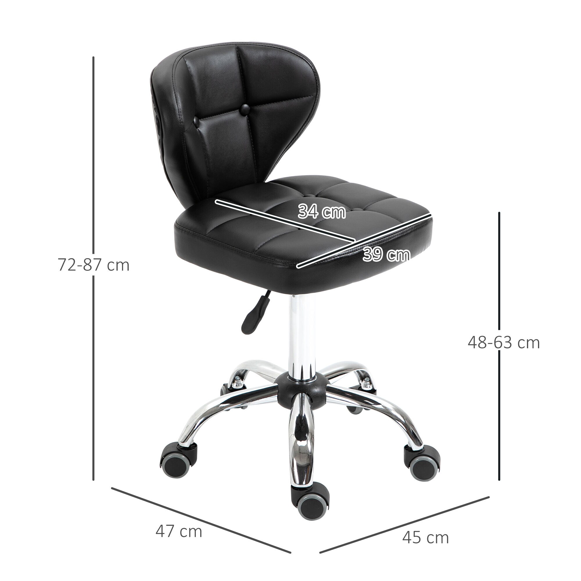 HOMCOM Arbeitshocker Set mit Drehfunktion und Höhenverstellung schwarz 45B x 47T x 72-87H cm
