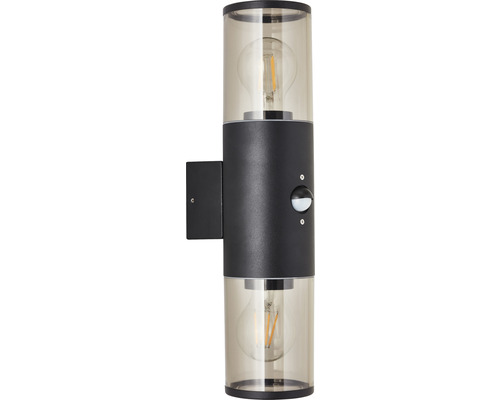 Sensorgestuurde buitenwandlamp, 2-lichts, Sergioro, zwart/gerookt glas