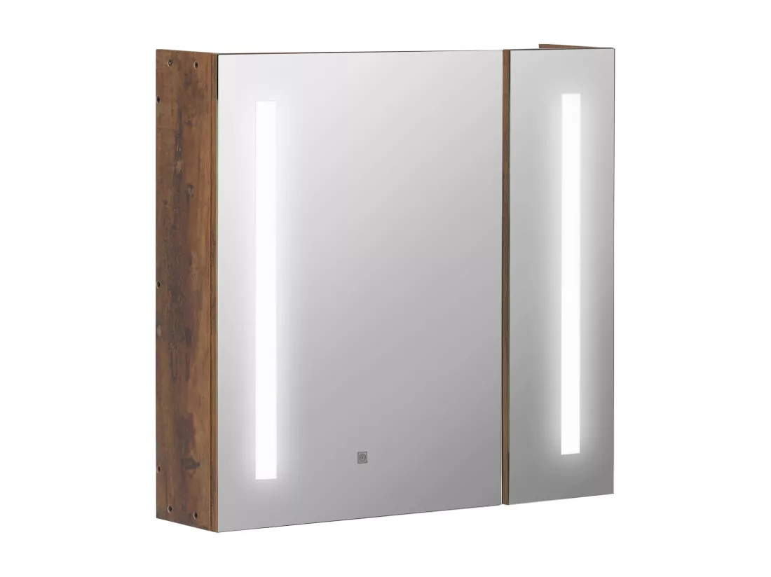 Miroir lumineux LED armoire murale design de salle de bain 2 en 1 dim. 70L x 15l x 65H cm MDF aspect bois