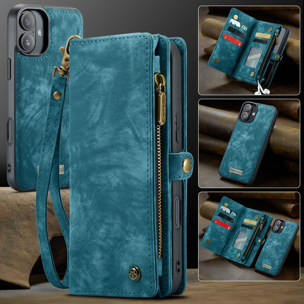 iPhone 16 2in1 Leder Tasche   Magnet Hardcase Karten Etui - Blau