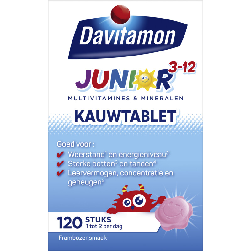 Davitamon Junior multivitamines framboos 3-12 jaar