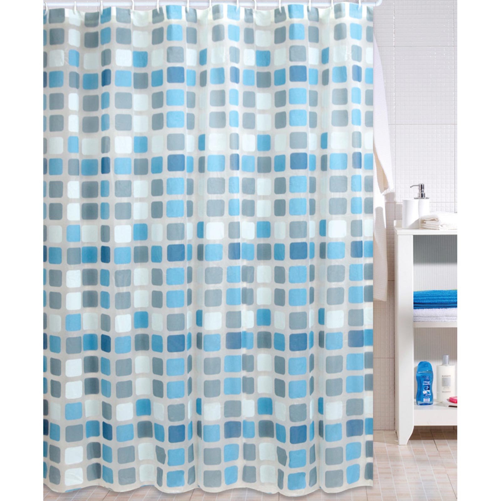 Duschvorhang - blau-grau-weiß - 180x200 cm