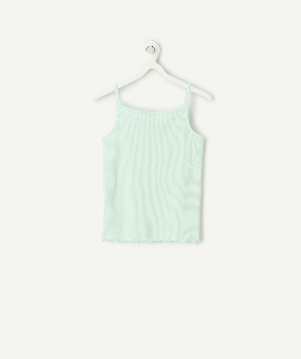 t-shirt sans manches fille en coton bio vert pastel