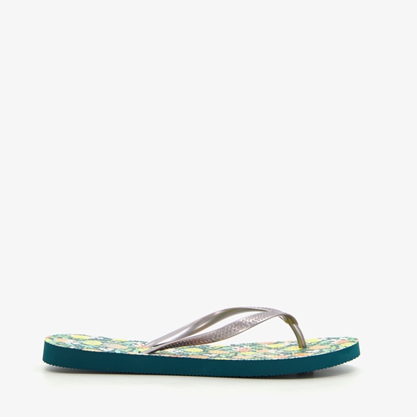 Dames teenslippers groen met print