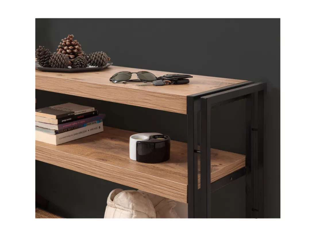 Console style industriel HANKO - bois et noir - 140 cm