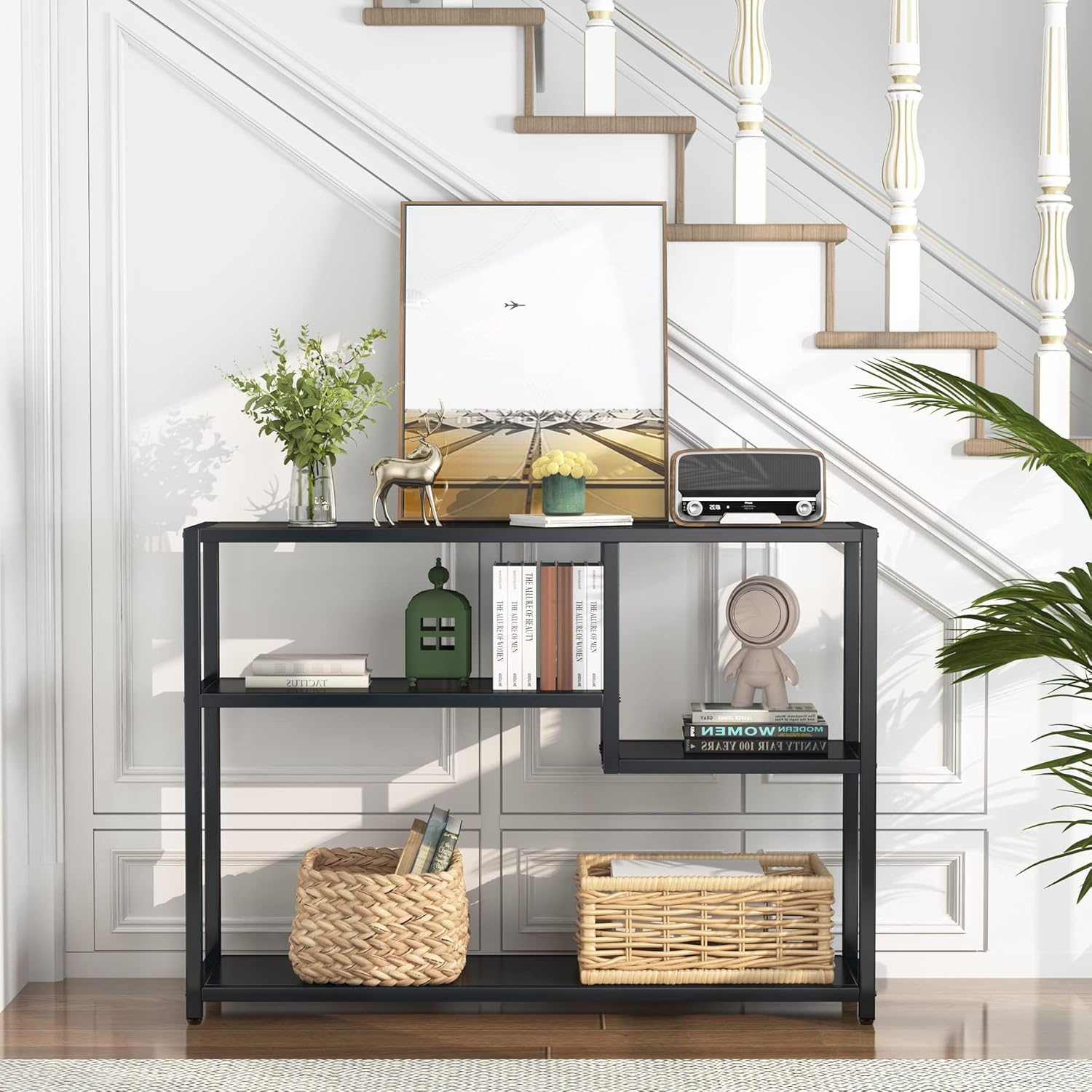 Tribesigns Konsolentisch, Kleiner schwarzer Eingangstisch mit Ablagefächern,108cm-Vintage-Beistelltisch hinter Couchtisch für Wohnzimmer, Eingangsbereich, Flur, Foyer, TV-Ständer
