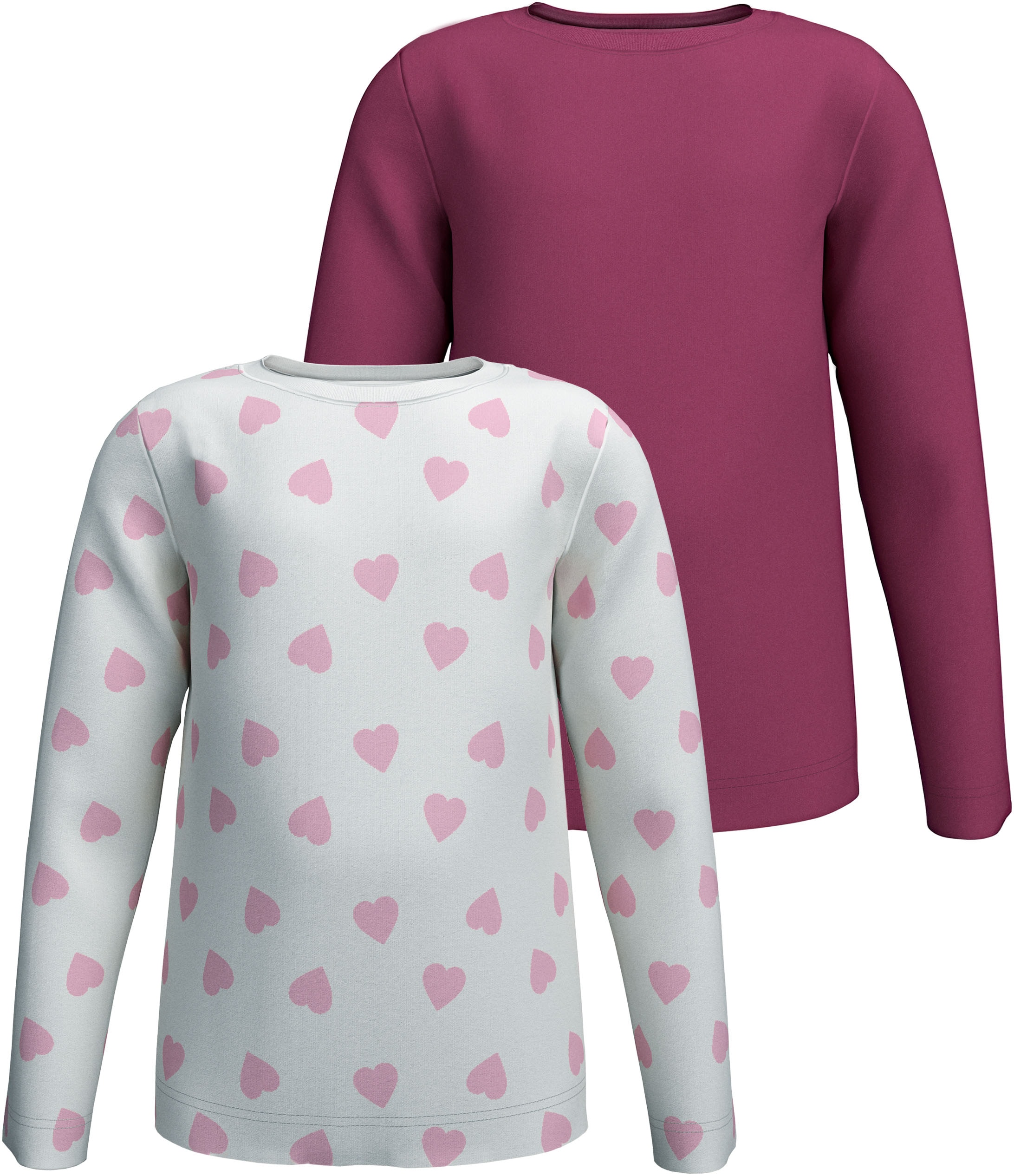 KIDSWORLD Langarmshirt »2er Pack 1x Herzen + 1x Unifarben Shirts«, 2 Stk. 2er Pack Shirts mit Herzen