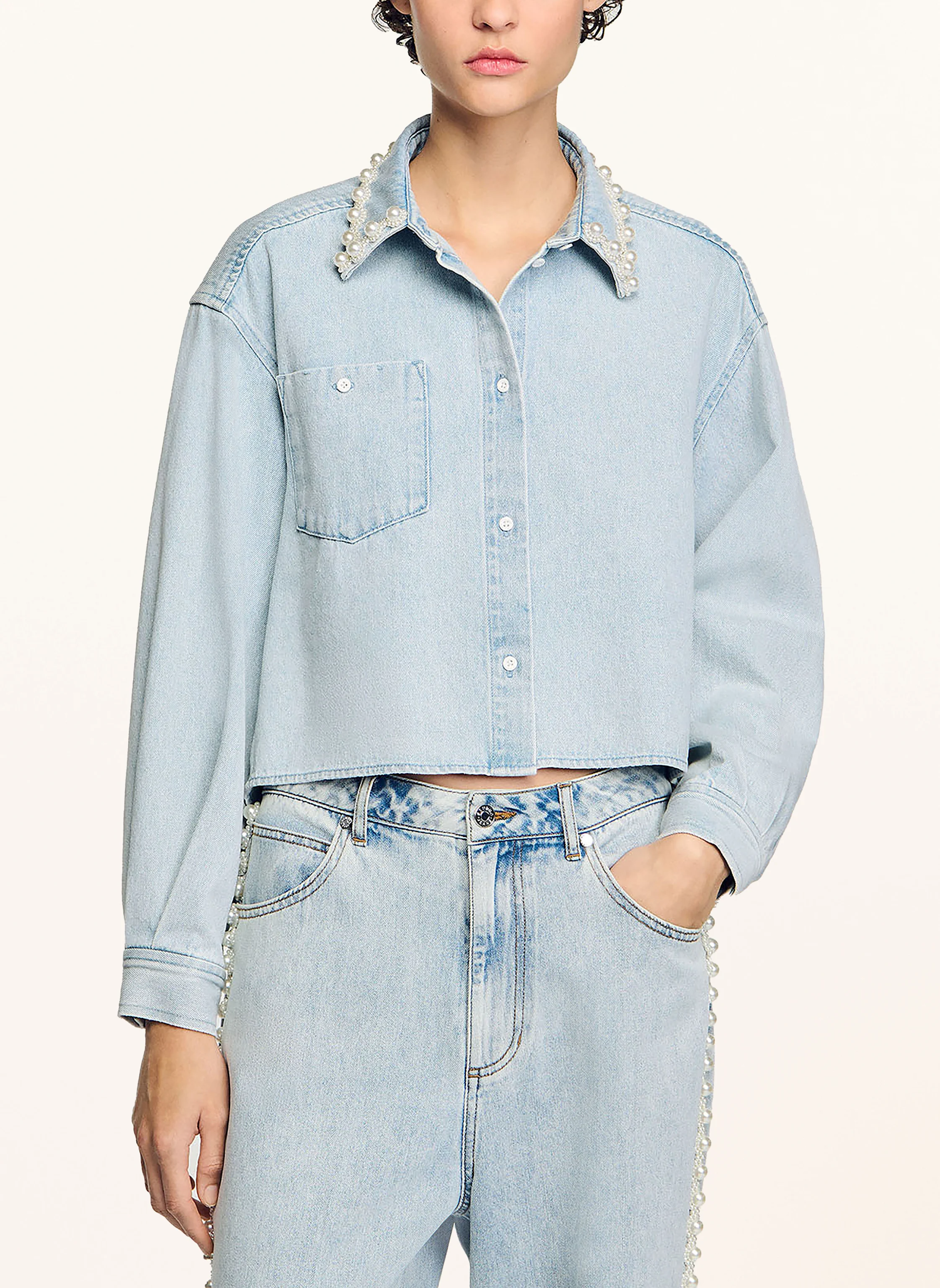 SANDRO Hemdbluse in Jeansoptik